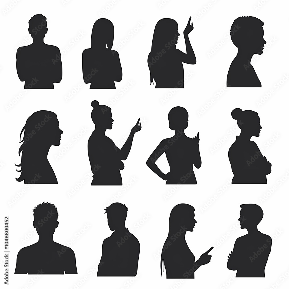 A collection of silhouette icons representing diverse faces and profiles, showcasing a variety of people in a stylish vector format A collection of silhouette icons representing diverse faces and profiles, showcasing a variety of people in a stylish vector format