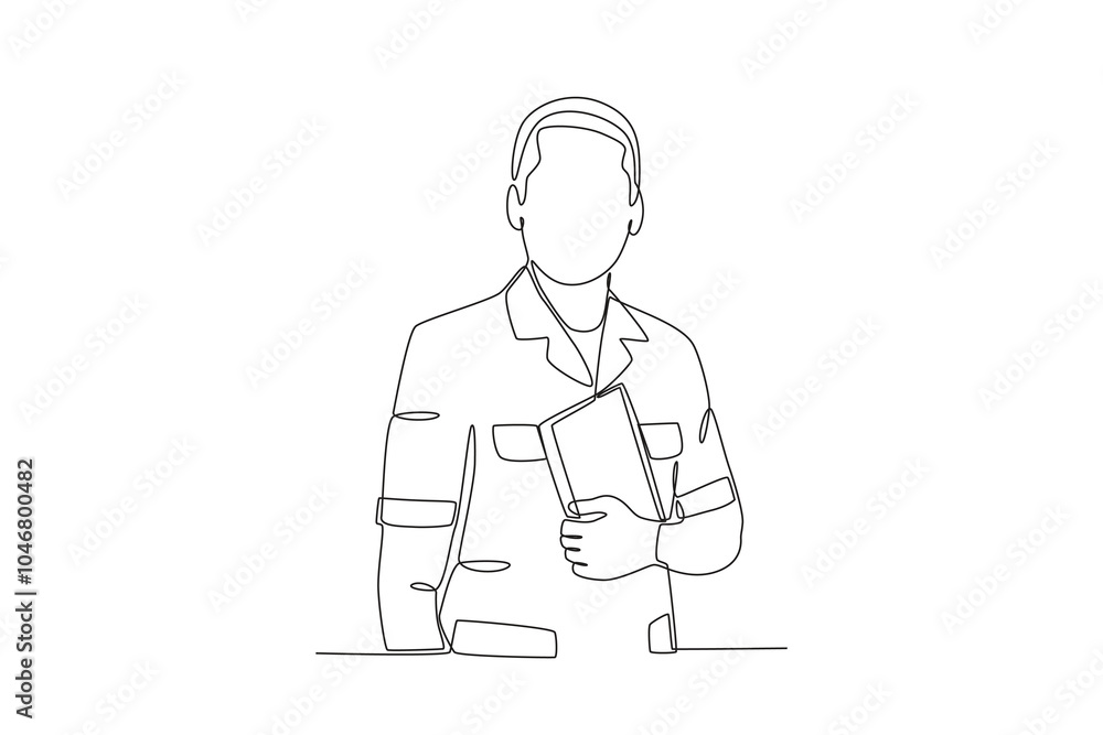 Continuous one line drawing of Male teacher holding a book, Teacher_s day Continuous one line drawing of Male teacher holding a book, Teacher_s day