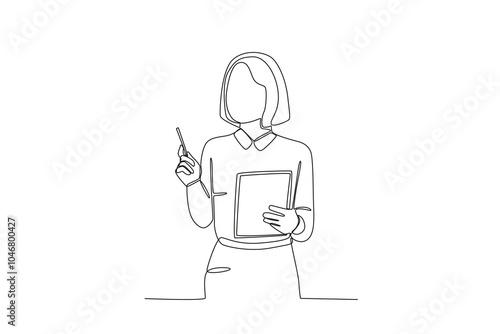 Continuous one line drawing of Female teacher who is teaching in class holding a book, Teacher_s day
