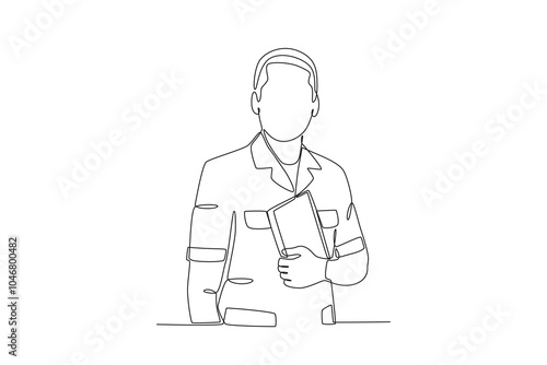 Continuous one line drawing of Male teacher holding a book, Teacher_s day
