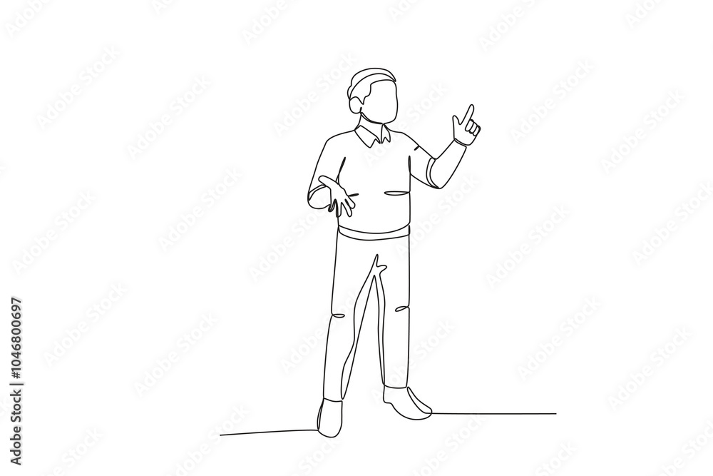 Obraz premium Continuous one line drawing of Male teacher teaching in class, Teacher_s day