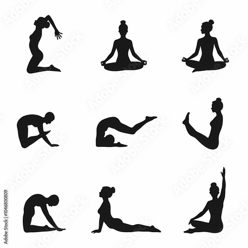 Yoga Silhouettes Collection Featuring Various Poses and Dynamic Movements photo