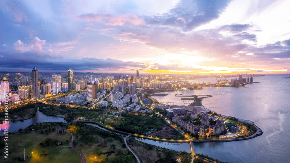 Fototapeta premium , hainan province, island, haikou, china, aerial photography, city skyline, city, building, architecture, background, landscape,