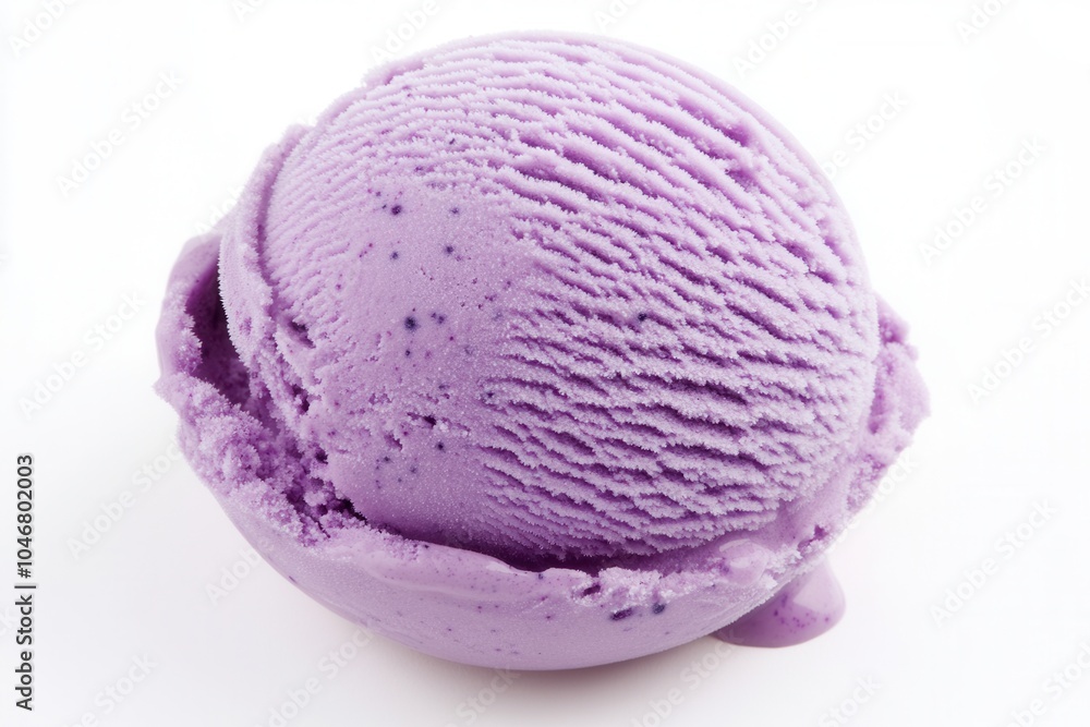 Close-up of single scoop of purple ice cream on white background