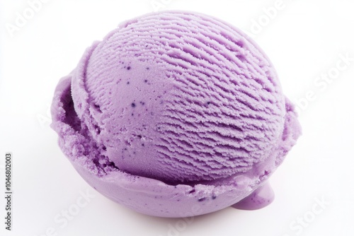 Obraz na płótnie Close-up of single scoop of purple ice cream on white background w salonie