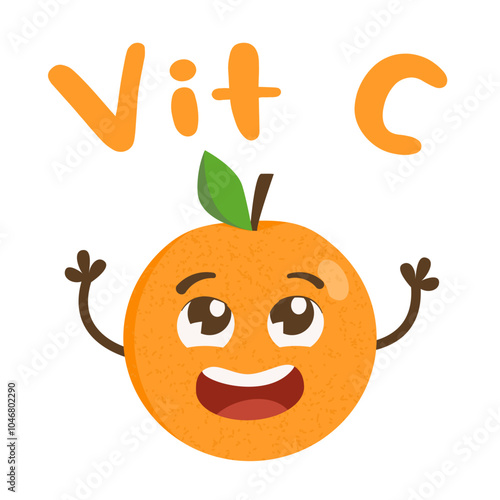 Happy Cartoon Orange with Vitamin C Text
