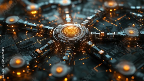 Blockchain interoperability theme top view visualizing crosschain connections robotic photo