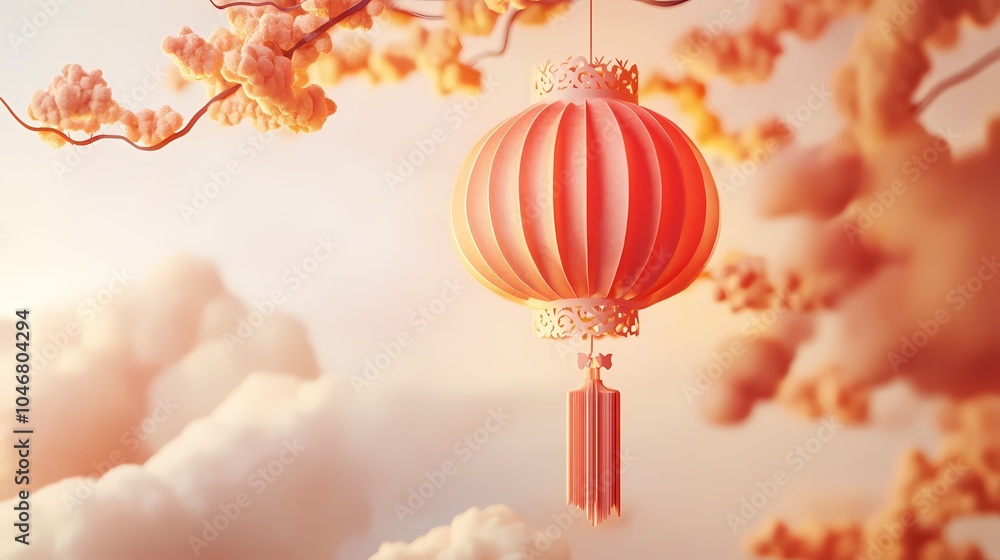 Fototapeta premium Traditional Chinese paper cut colorful lantern illustration poster background