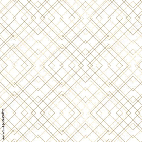 Abstract geometric pattern with crosses, stripes, lines. Seamless vector background. White and gold ornament. Modern reticulated graphic design.