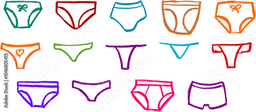 Underwear Icon Crayon Chalk Drawing Vector Set