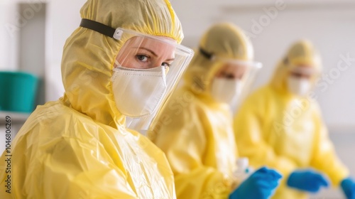 Medical Staff in Protective Gear Disinfecting Equipment