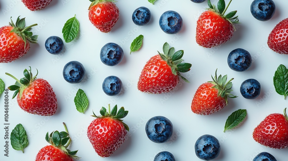 A close-up shot of strawberries and blueberries placed on a pristine white background, conveying a message of healthy living and fresh produce. A close-up shot of strawberries and blueberries placed on a pristine white background, conveying a message of healthy living and fresh produce.