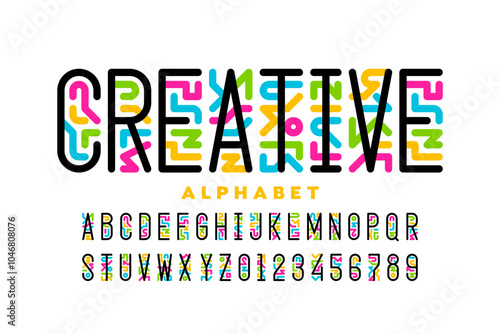 Creative. Modern style artistic font design, vibrant alphabet letters and numbers vector illustration