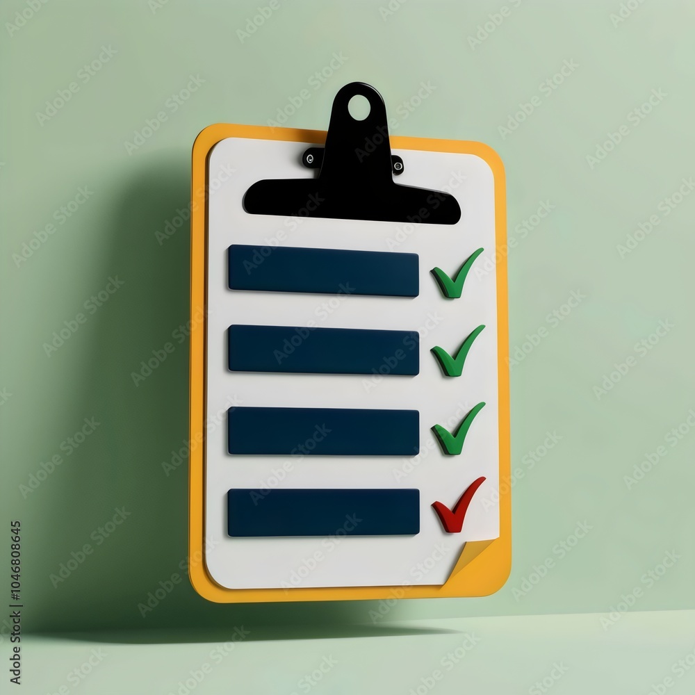 Checklist on Clipboard with Green Checkmarks and Red Cross. Task Completion and Quality Control Concept Checklist on Clipboard with Green Checkmarks and Red Cross. Task Completion and Quality Control Concept
