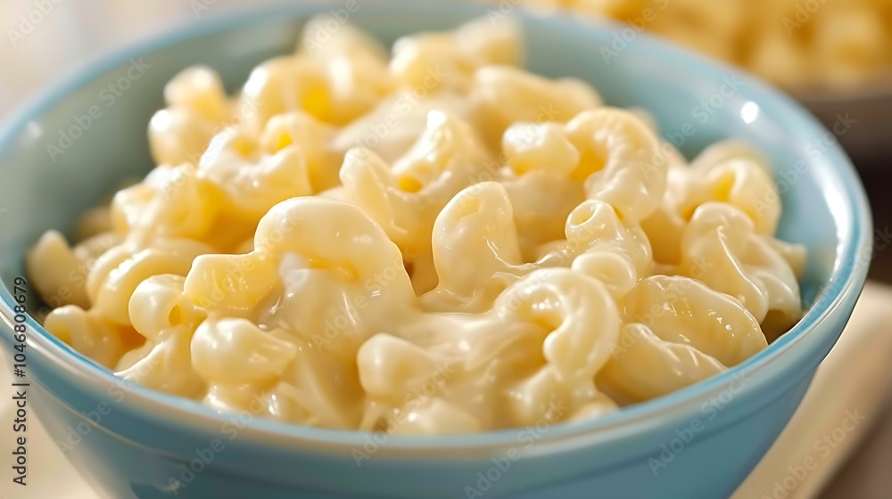 Creamy, delicious macaroni and cheese in a blue bowl. The perfect comfort food. Creamy, delicious macaroni and cheese in a blue bowl. The perfect comfort food.