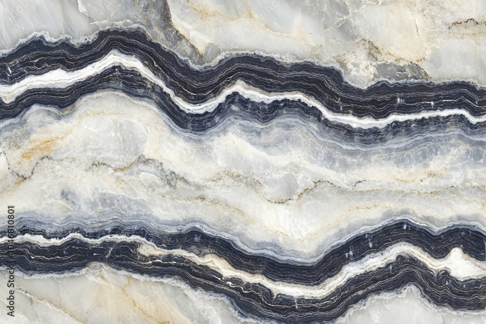 A close-up view of layered agate stone with blue, white, and gray patterns. Black and white background images - A close-up view of layered agate stone with blue, white, and gray patterns. Black and white background images -