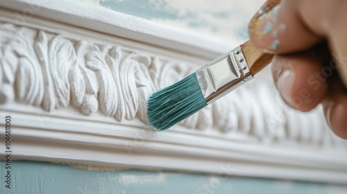 Painter with Small Brush Detailing Trimwork photo