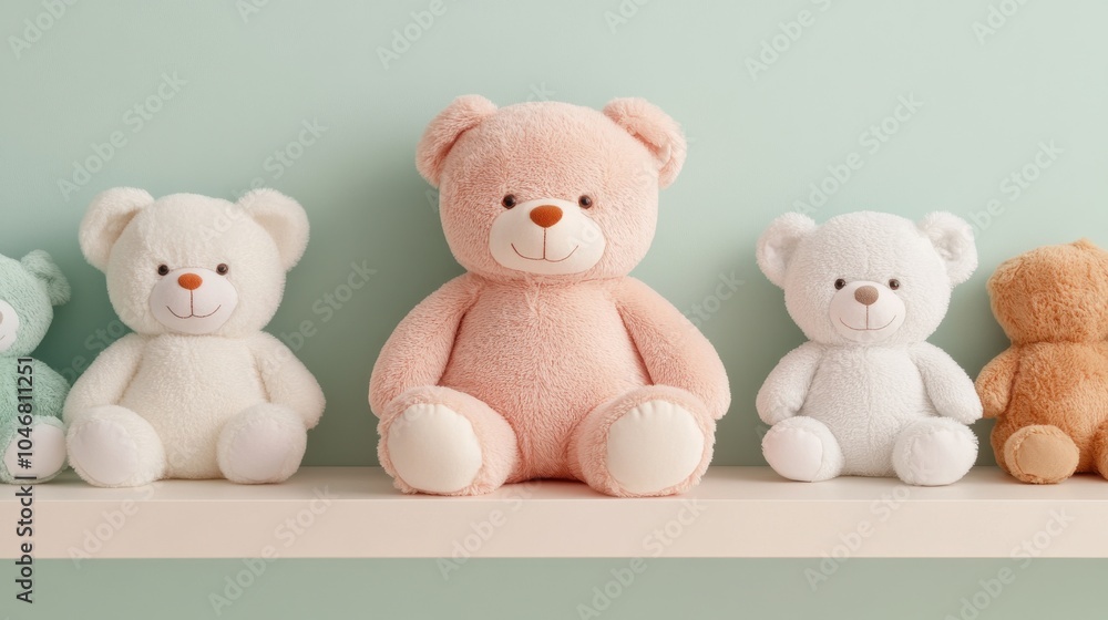 Cute Plush Teddy Bears Displayed on a Shelf