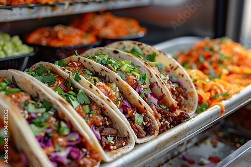 Colorful Variety of Tacos and Tostadas with Different Protein Toppings