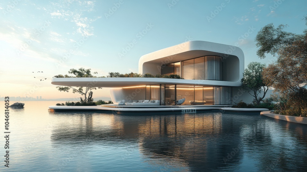 Floating villa with a modern design. Floating villa with a modern design.