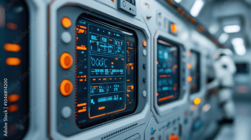 Fototapeta premium Control Panel Inside Space Station with Earth View