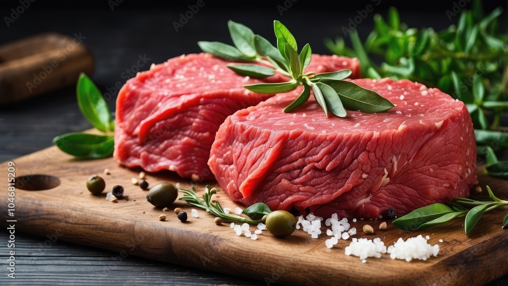 raw beef steak with herbs raw beef steak with herbs