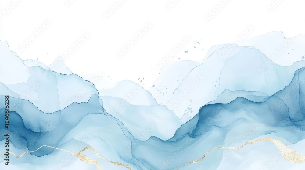 Obraz premium Elegant abstract vertical navy blue and gold mountains hand-painted in watercolor, perfect for winter mountain landscapes, Christmas greeting cards, and wedding invitations with ample copy space