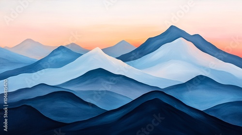 Serene mountain landscape a tranquil view of majestic peaks beneath a soft dawn sky in shades of blue and white