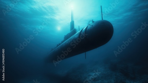 Submarine Navigating an Underwater Trench Scene