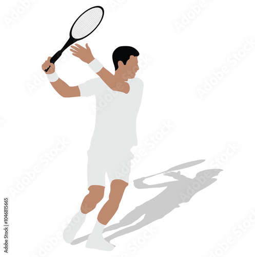A man plays tennis in white equipment while hitting the ball with a forehand
