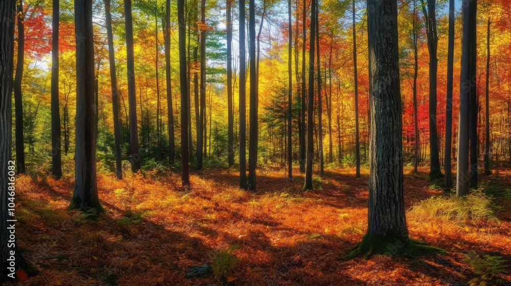 Fototapeta premium Forest glade with vibrant autumn colors