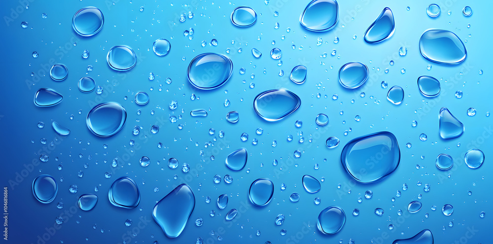 Blue background with clear water droplets Blue background with clear water droplets