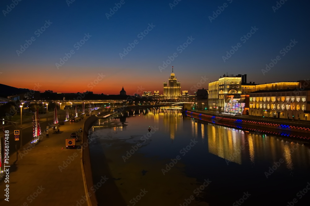 Fototapeta premium Night cityscape in the center of Moscow.