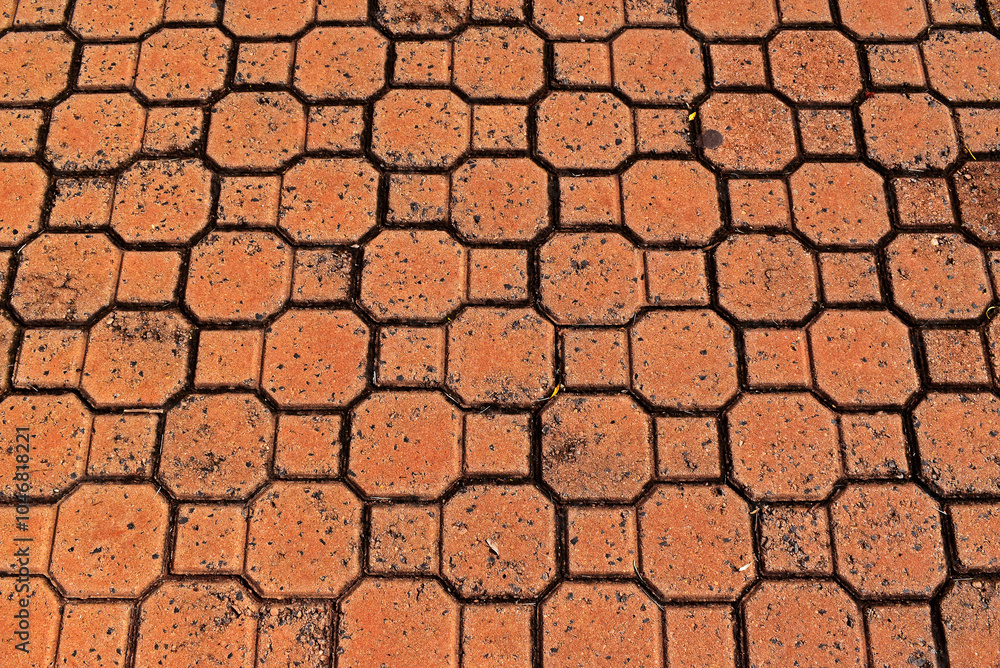 Patterned paving with red bricks in Ribeirao Preto, Sao Paulo, Brazil