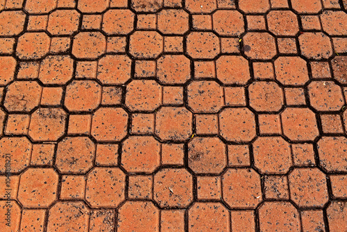 Patterned paving with red bricks in Ribeirao Preto, Sao Paulo, Brazil photo