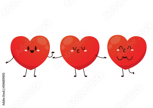 Red cute heart character. Romantic flat style Valentine's Day illustrations to express feelings of love.