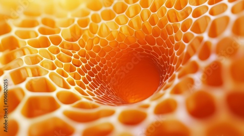 3d illustration of orange color hexagon shaped bee comb structure photo