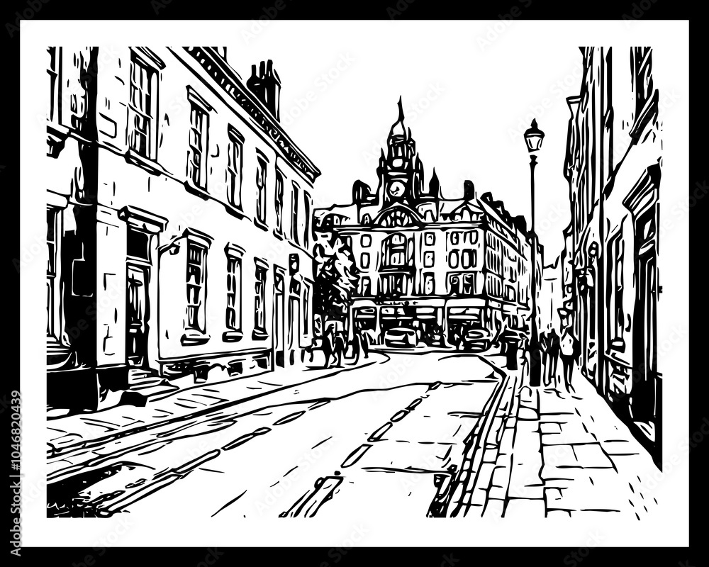 City Architecture. Black and white line art. Pattern to print for wall decorations City Architecture. Black and white line art. Pattern to print for wall decorations