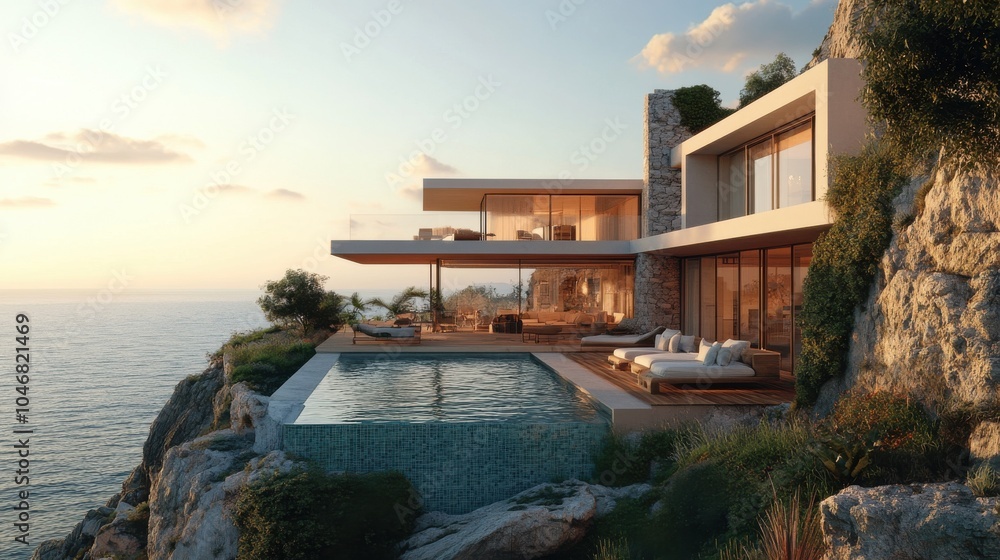 Obraz premium Cliffside villa with breathtaking vistas.