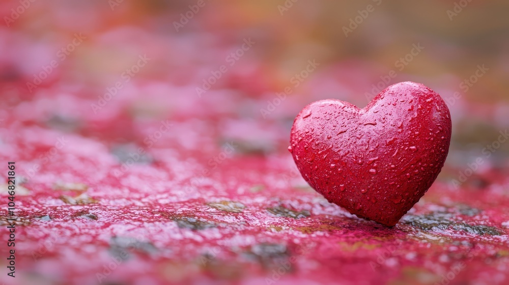 Fototapeta premium A small, bold red heart shape situated in the bottom right of a soft pink surface, ideal for expressing love and tenderness.