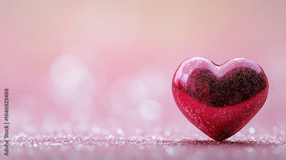 Fototapeta premium A sweet small red heart shape in the lower right corner against a gentle pink background, perfect for Valentine's Day promotions.