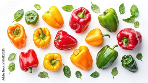 Wallpaper Mural A variety of colorful bell peppers sliced and arranged on a white background, showcasing their vibrant reds, yellows, and greens in fine detail. Torontodigital.ca