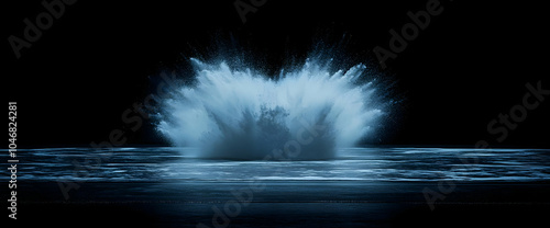 A dramatic splash of water against a dark background, creating a striking visual effect. Black and white background images - photo