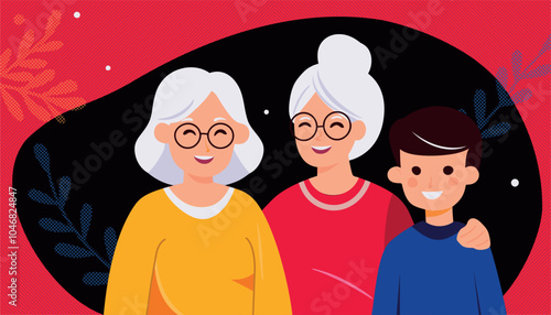 The drawn illustration Grandparents day grandparents with grandson