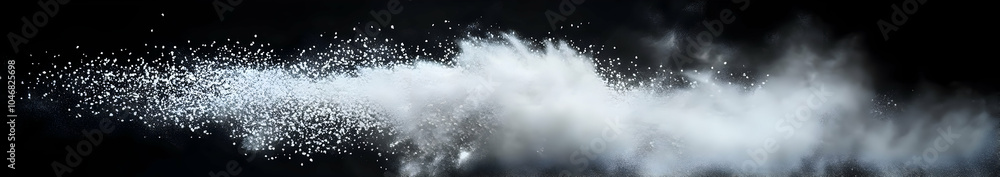 A cloud of white powder disperses against a dark background, creating a dramatic visual effect. Black and white background images - A cloud of white powder disperses against a dark background, creating a dramatic visual effect. Black and white background images -