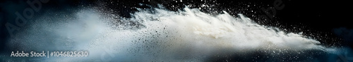 A dynamic splash of powder, creating an artistic, ethereal effect against a dark background. Black and white background images -