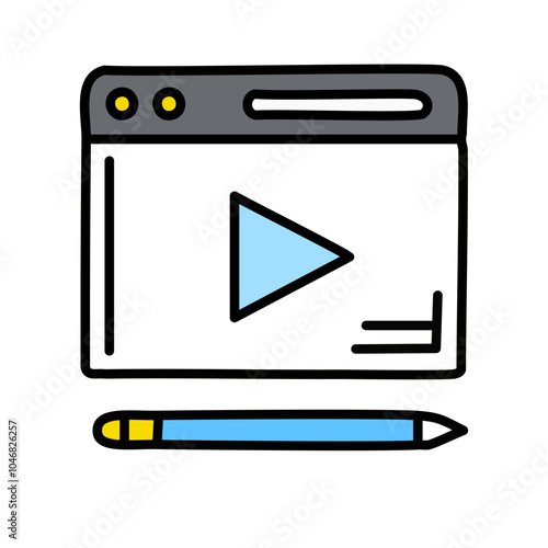 Video player vector illustration, filled design editable outline icon. Pixel perfect