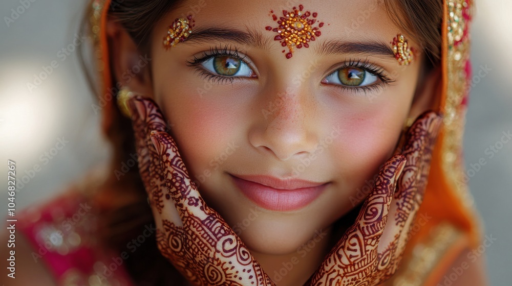 Close-up of a young Indian girl with henna Close-up of a young Indian girl with henna
