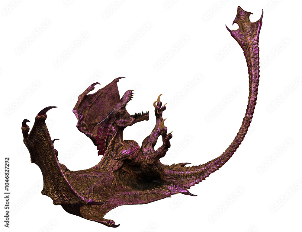 Naklejka premium 3D rendered red pink dragon isolated on transparent background