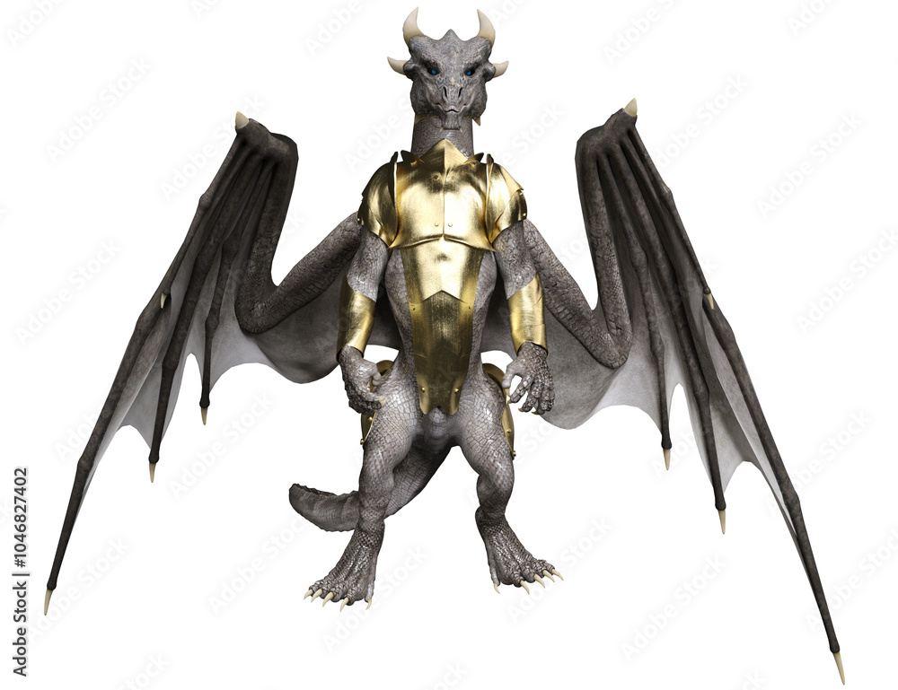 3D rendered white dragon with a golden armor isolated on transparent background 3D rendered white dragon with a golden armor isolated on transparent background